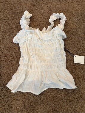 NWT Statement White Smocked Ruffle Camisole